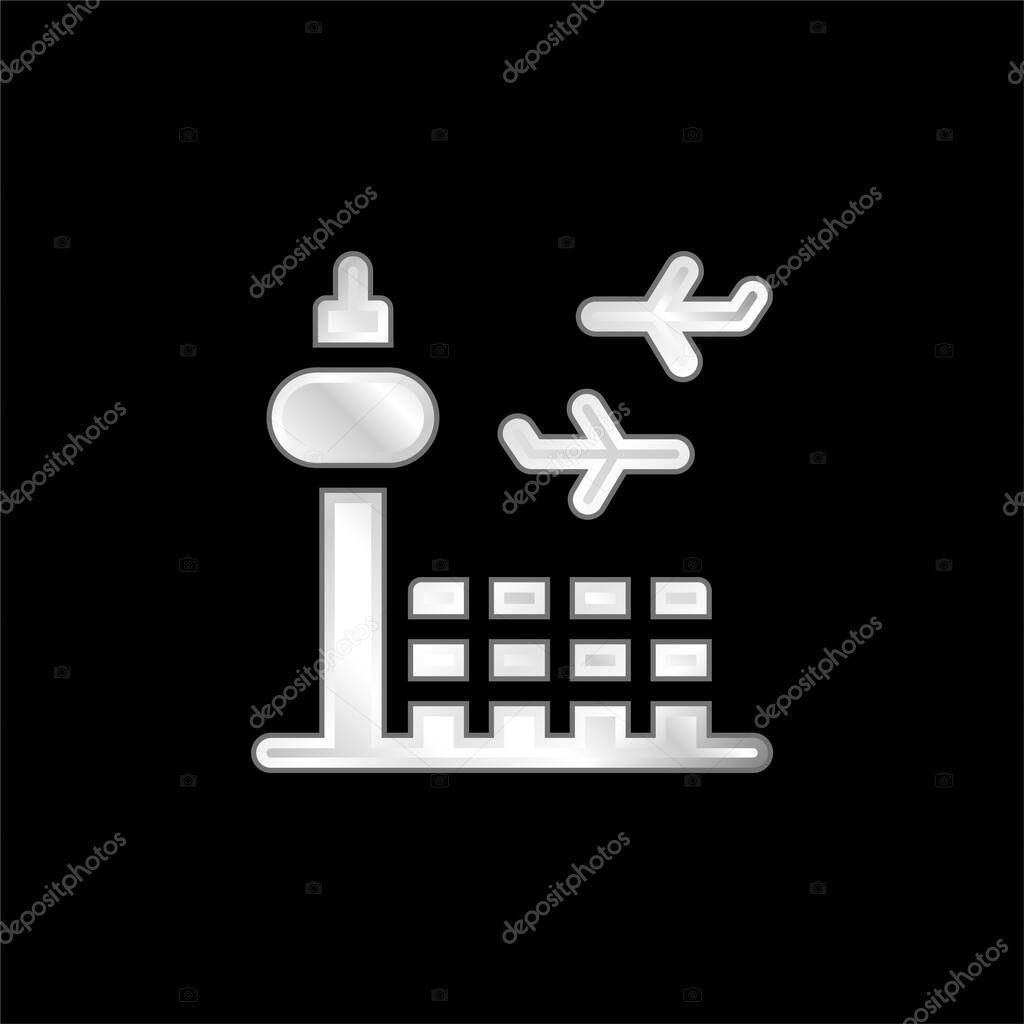 Airport silver plated metallic icon