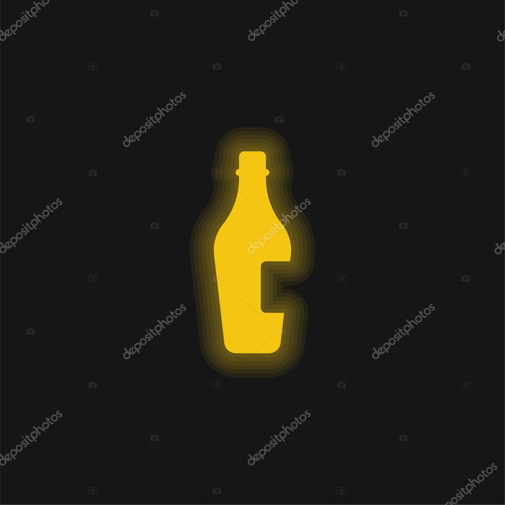 Bottle Of Wine With Label yellow glowing neon icon