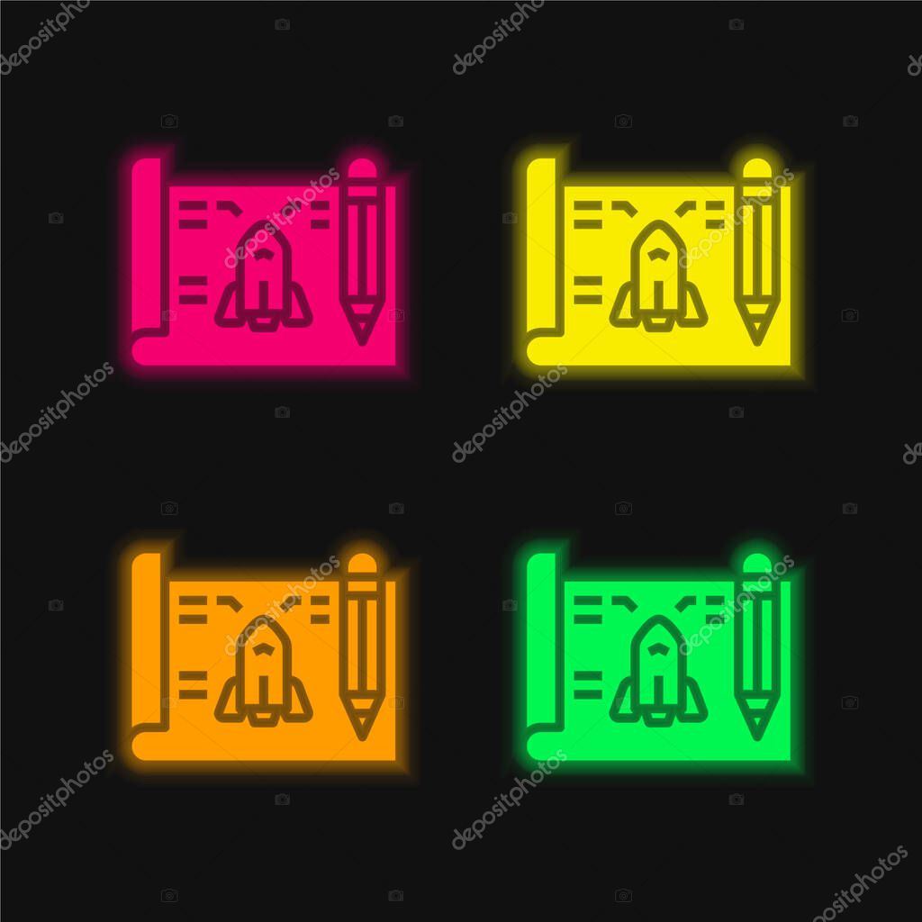 Blueprint four color glowing neon vector icon