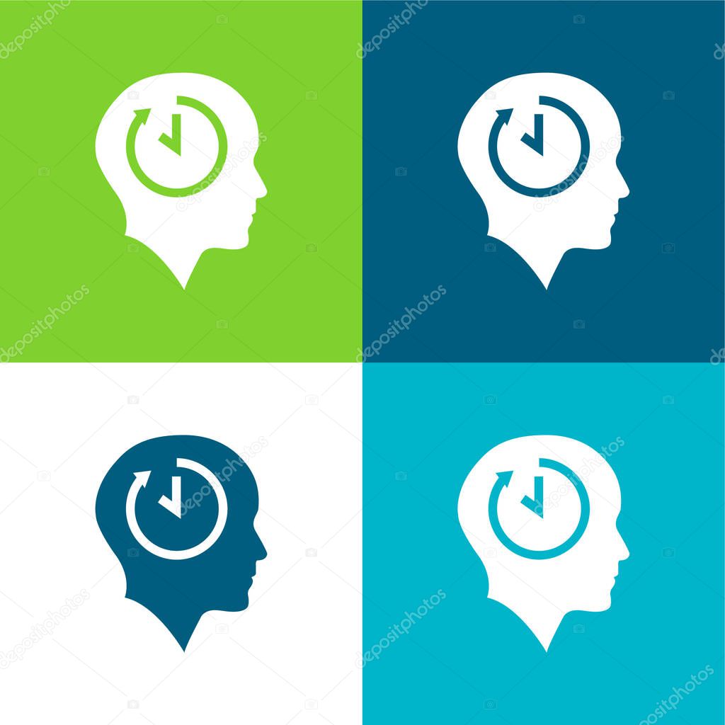 Bald Head With Time Symbol Inside Flat four color minimal icon set