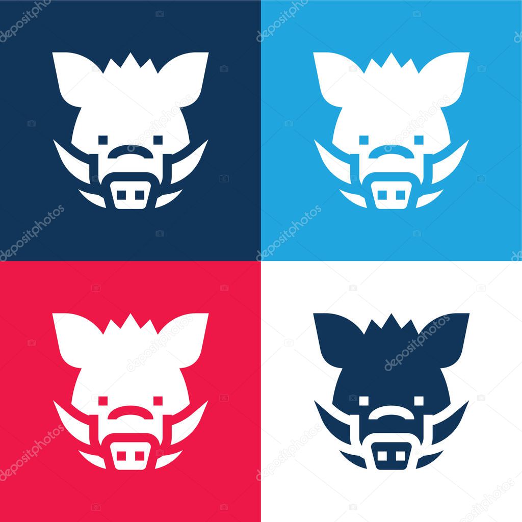 Boar blue and red four color minimal icon set
