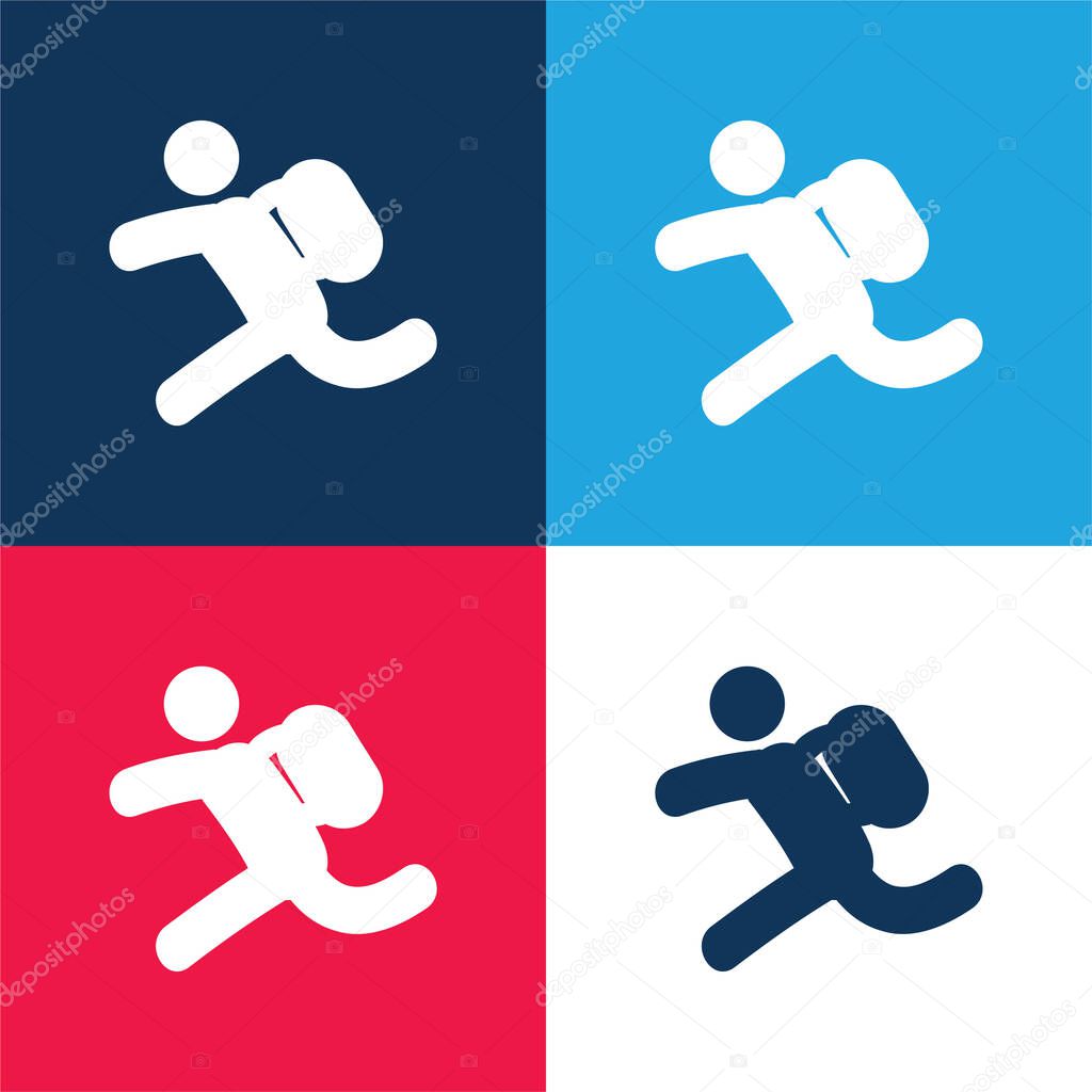 Backpacker Running blue and red four color minimal icon set