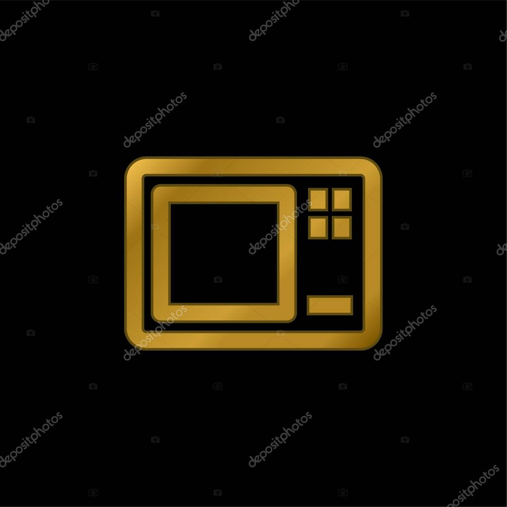 Big Microwave Oven gold plated metalic icon or logo vector