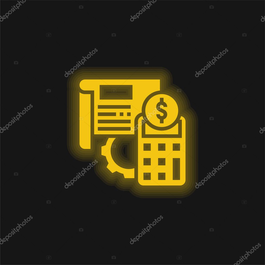 Accounting yellow glowing neon icon