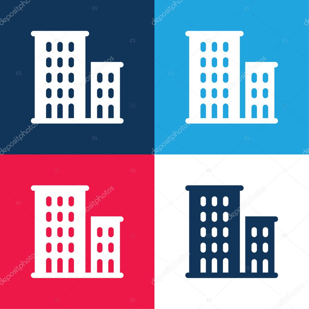 Apartments blue and red four color minimal icon set