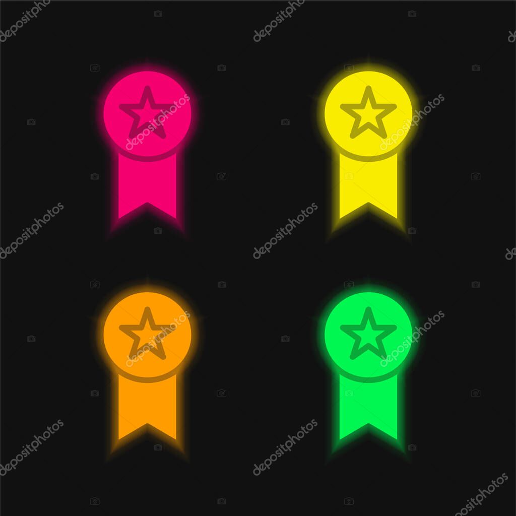 Badge four color glowing neon vector icon