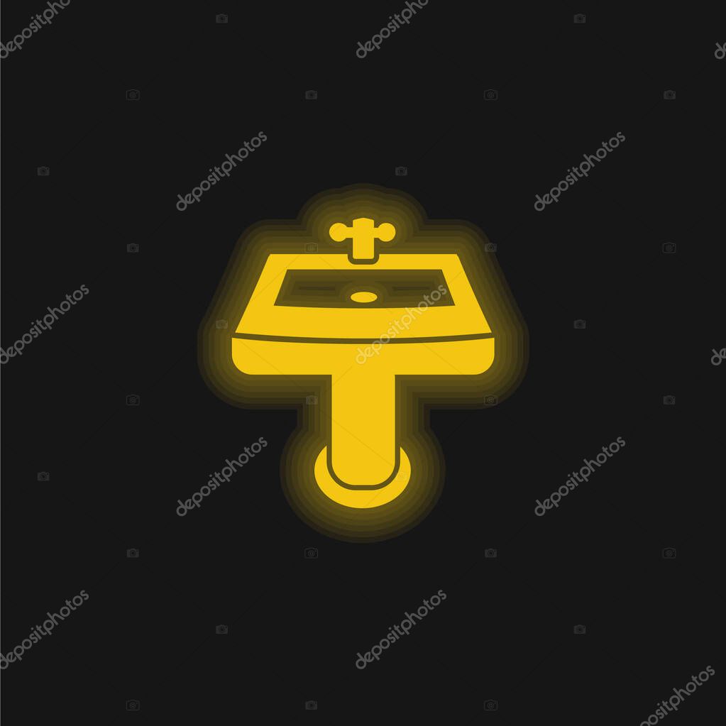 Bathroom Sink yellow glowing neon icon