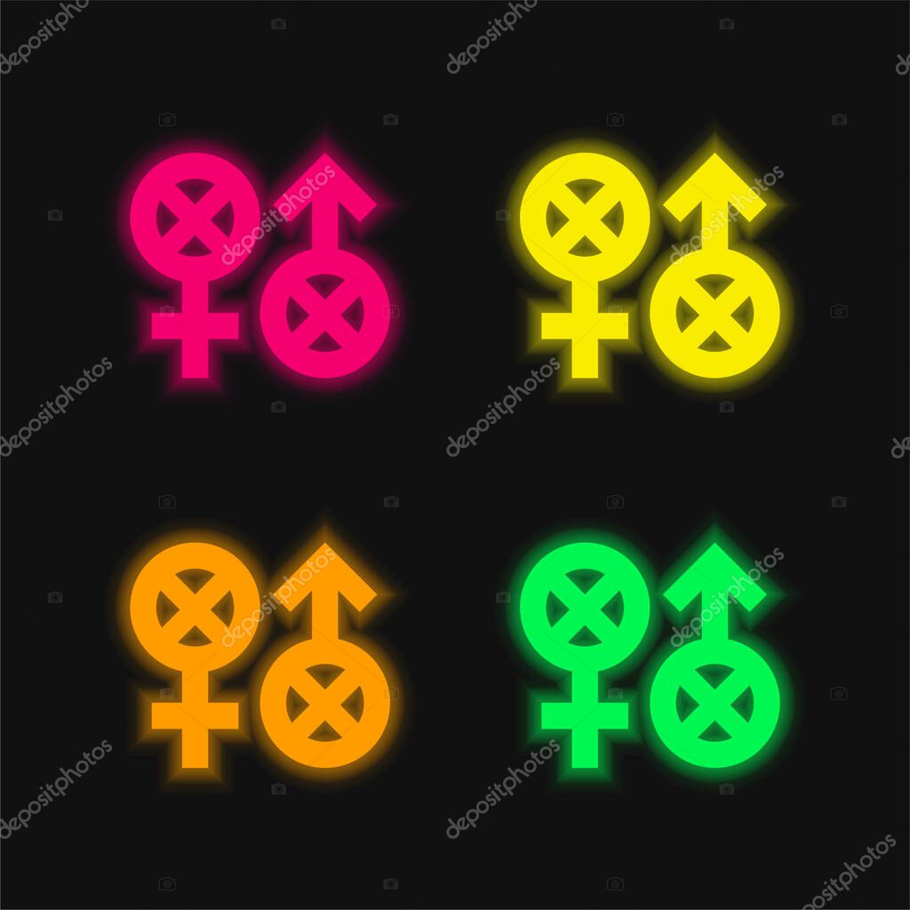 Biphobia four color glowing neon vector icon