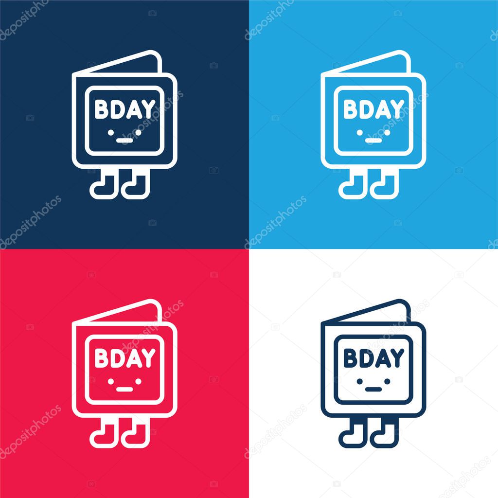 Birthday Invitation blue and red four color minimal icon set