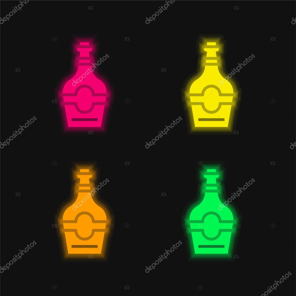Bottle four color glowing neon vector icon