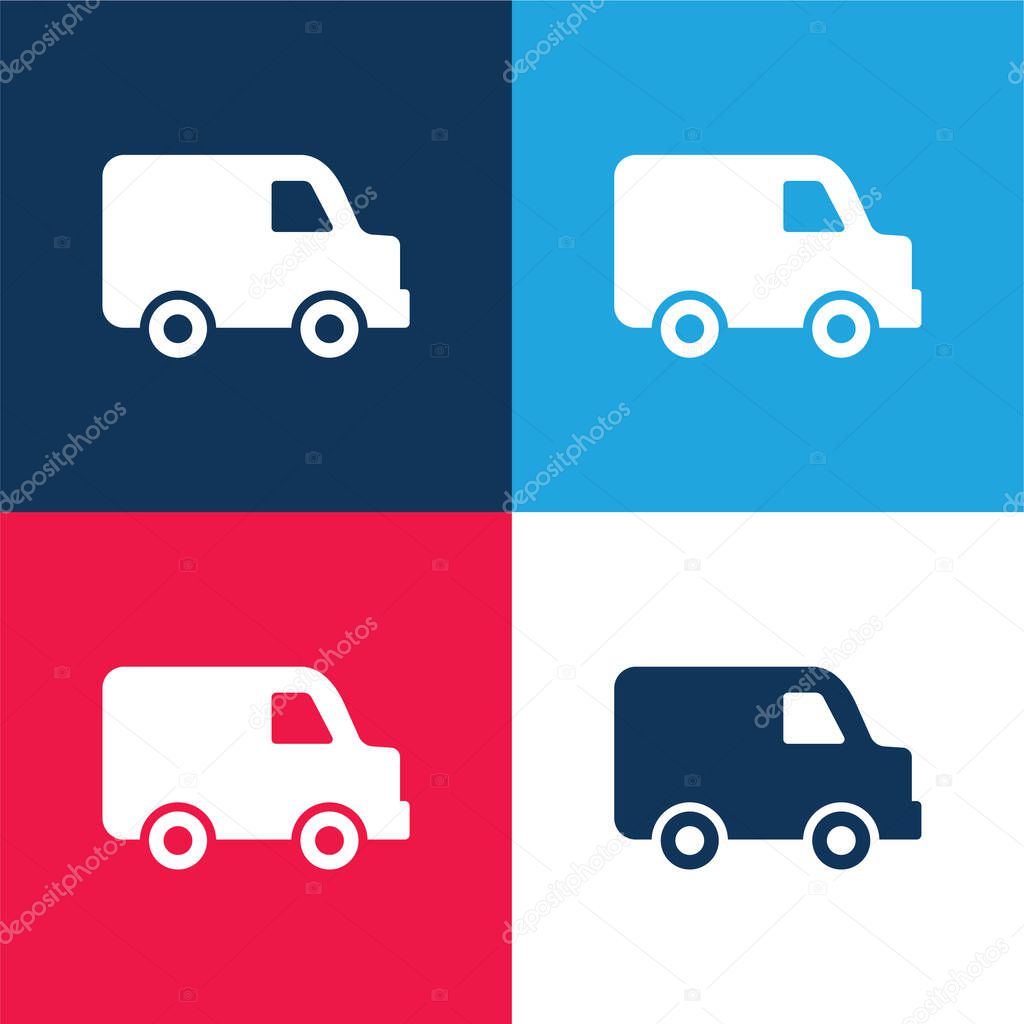 Black Delivery Small Truck Side View blue and red four color minimal icon set