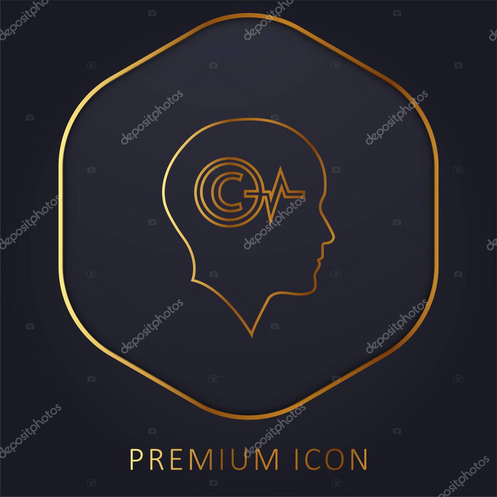 Bald Head With Copyright Symbol And Lifeline Inside golden line premium logo or icon