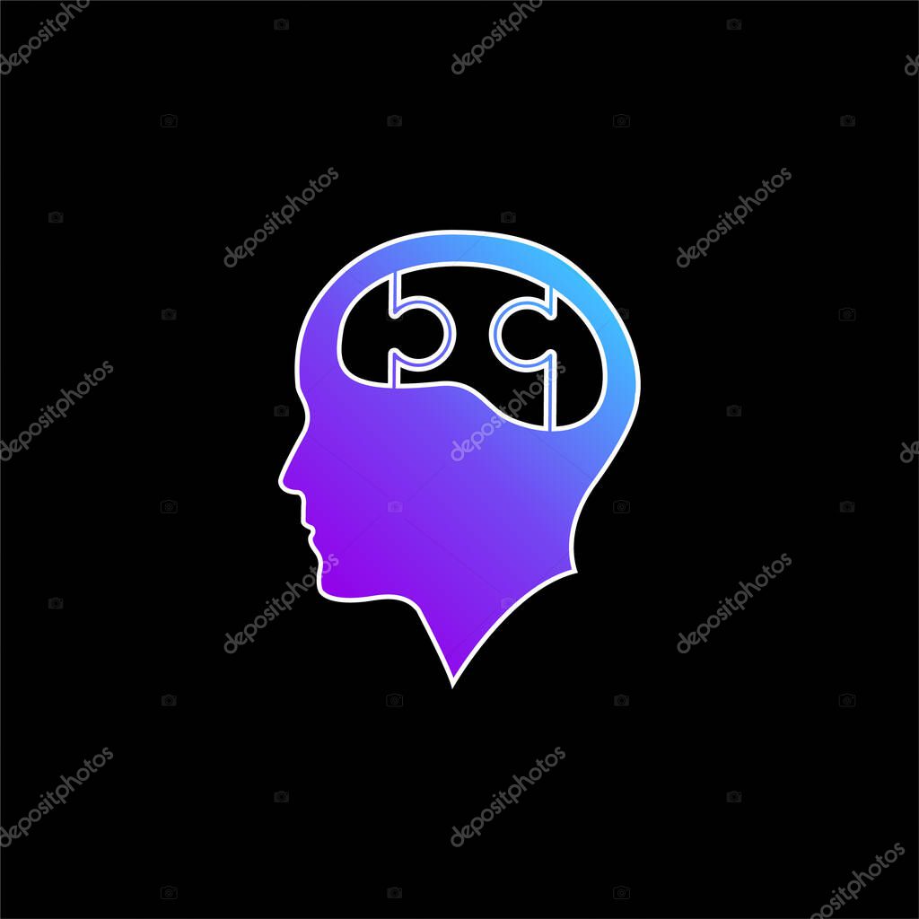 Bald Head With Puzzle Brain blue gradient vector icon