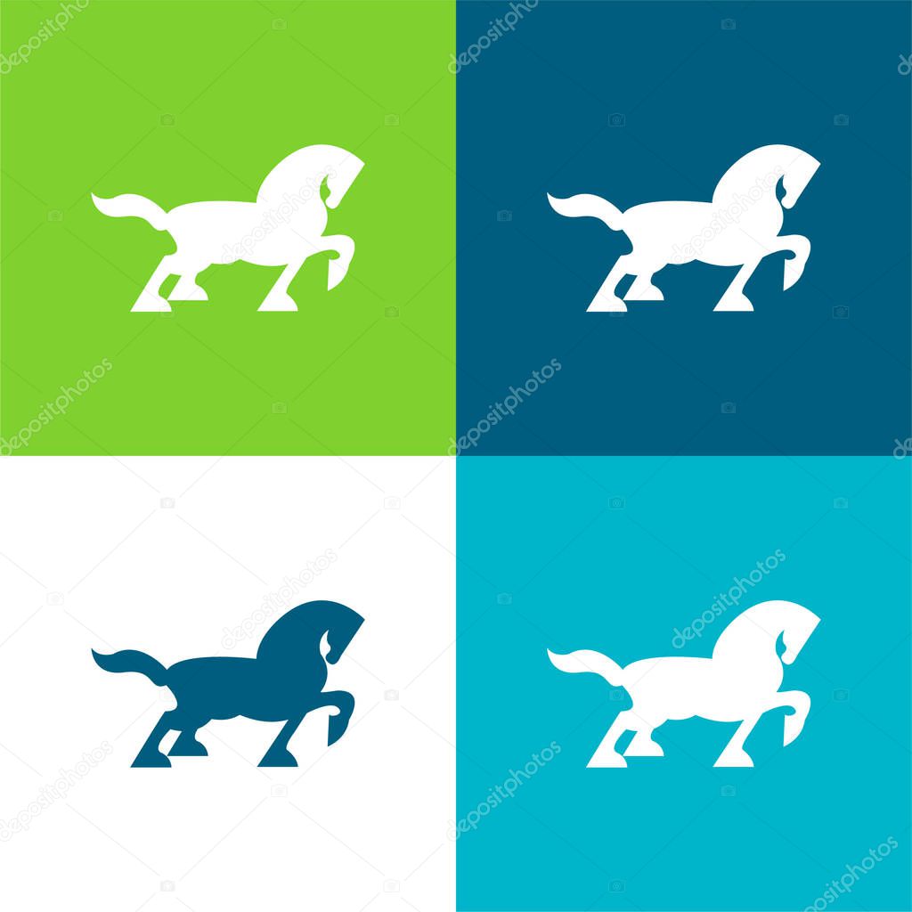 Big Black Horse Walking Side Silhouette With Tail And One Foot Up Flat four color minimal icon set