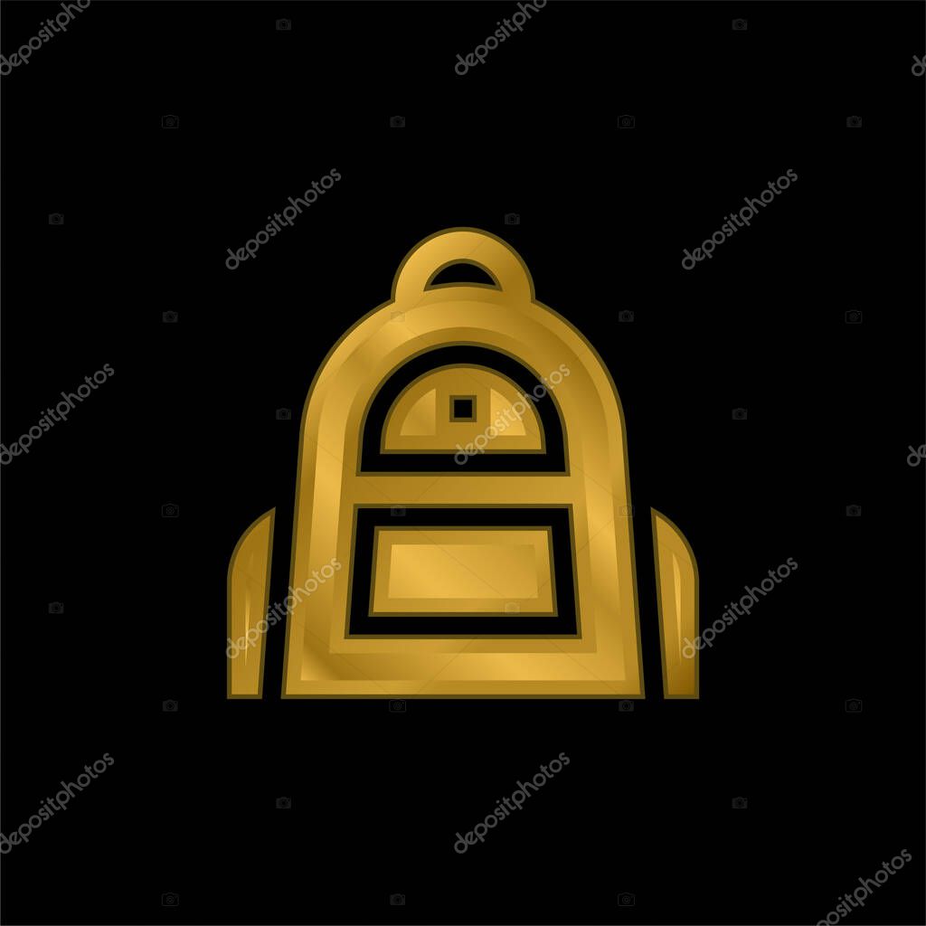 Backpack gold plated metalic icon or logo vector