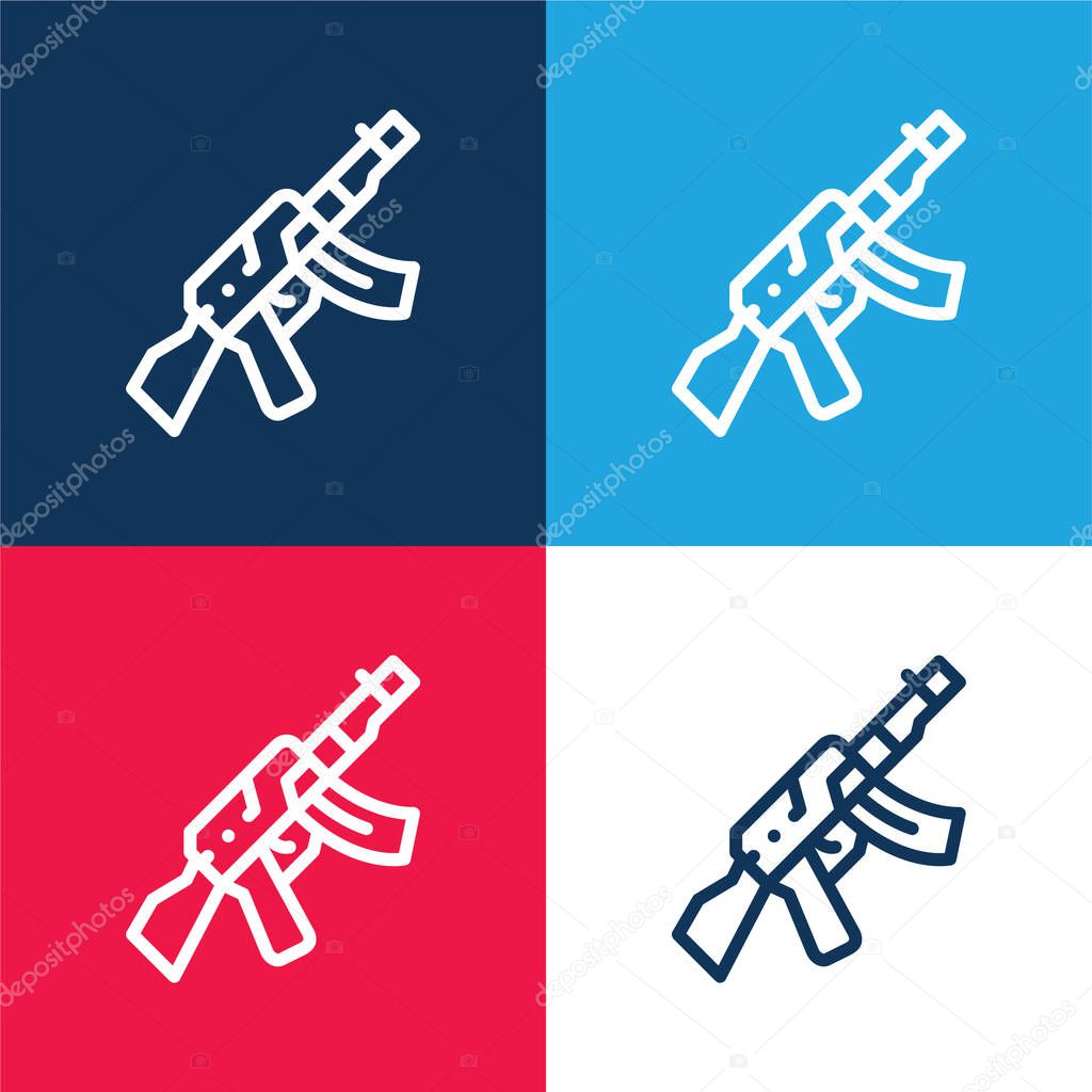 Assault Rifle blue and red four color minimal icon set