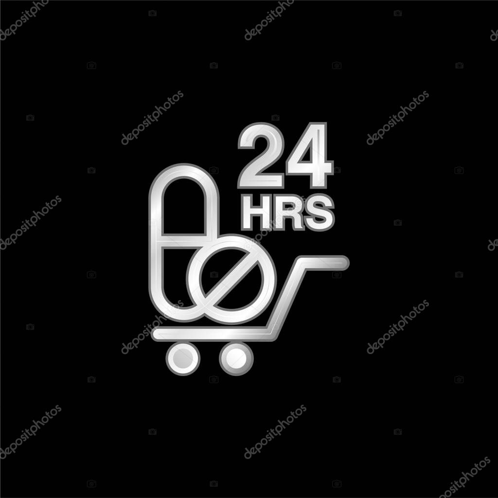24 Hours Drugs Delivery silver plated metallic icon