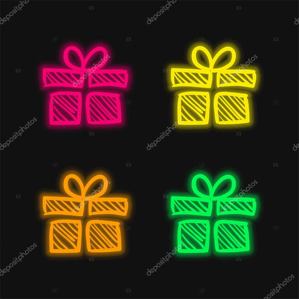 Birthday Giftbox Sketch four color glowing neon vector icon