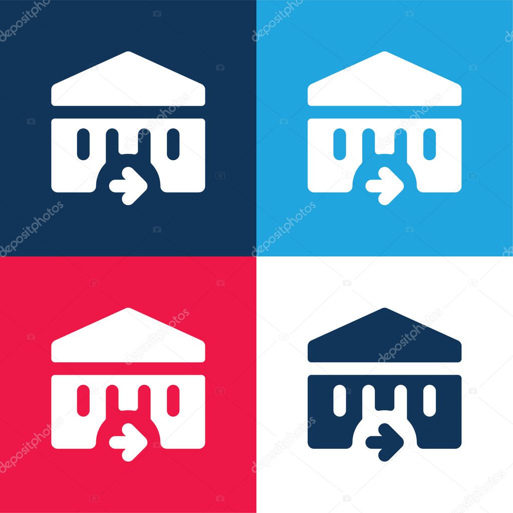 Bank blue and red four color minimal icon set