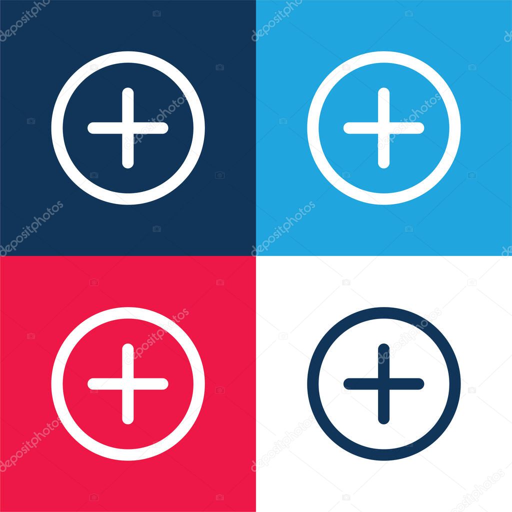 Add Circular Interface Button blue and red four color minimal icon set