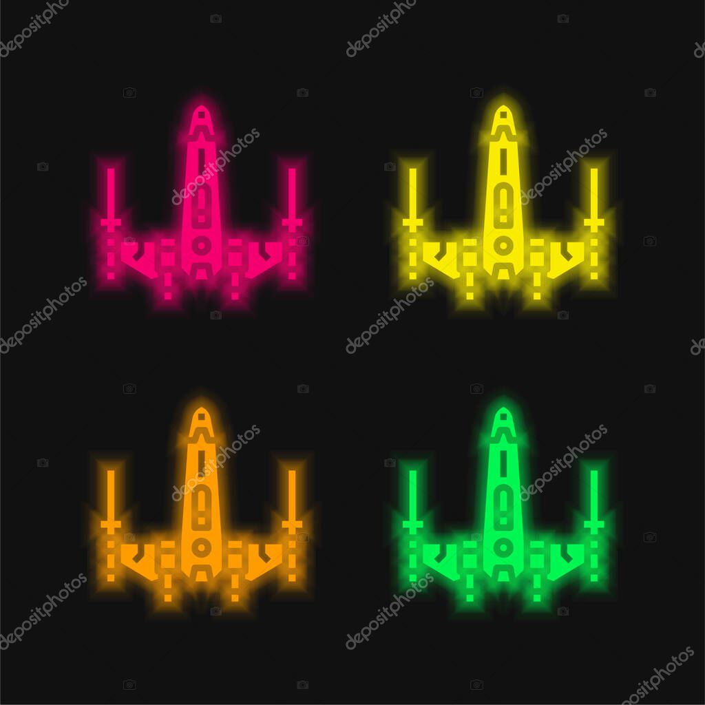 Battleship four color glowing neon vector icon