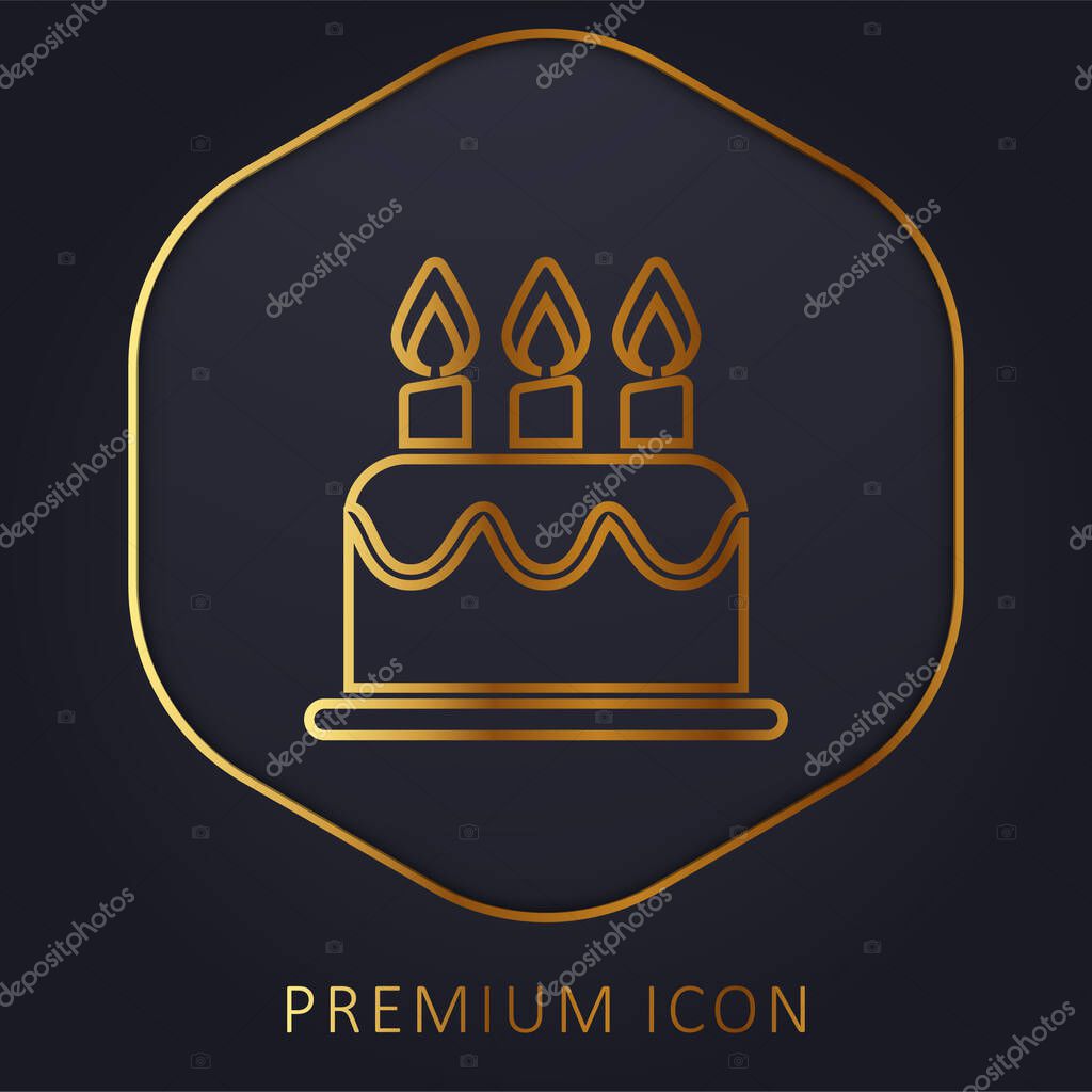 Birthday Cake golden line premium logo or icon