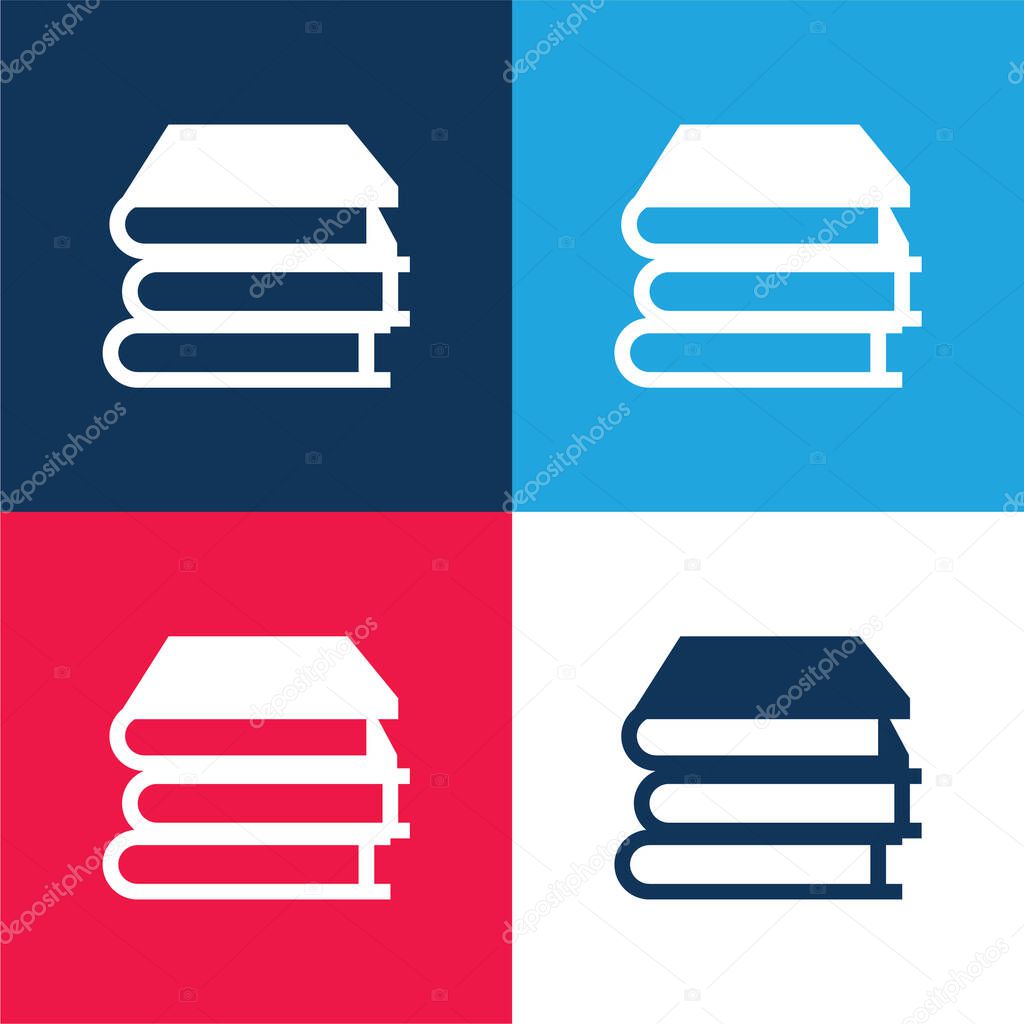 Books Stack blue and red four color minimal icon set