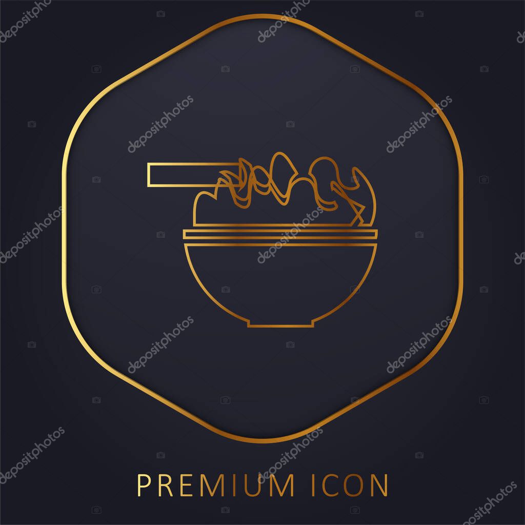 Bowl With Chinese Food golden line premium logo or icon