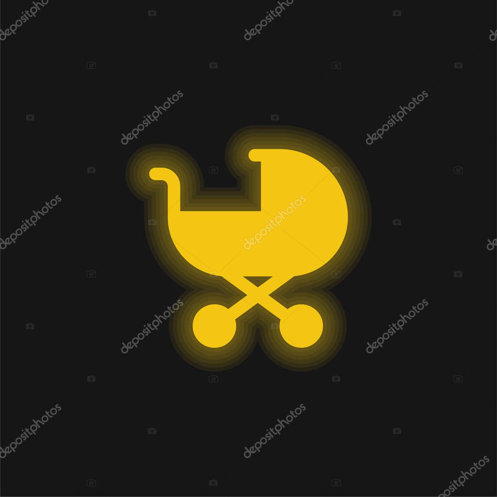 Baby Stroller yellow glowing neon icon