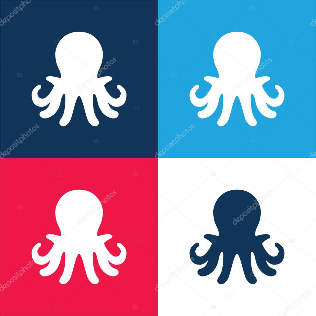 Aquarium Octopus blue and red four color minimal icon set