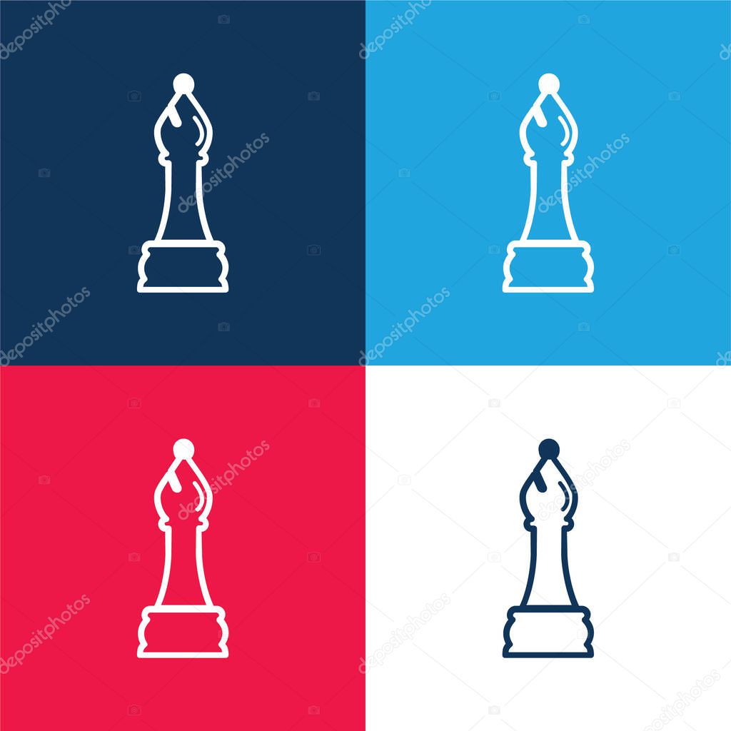 Bishop Chess Piece Outline blue and red four color minimal icon set