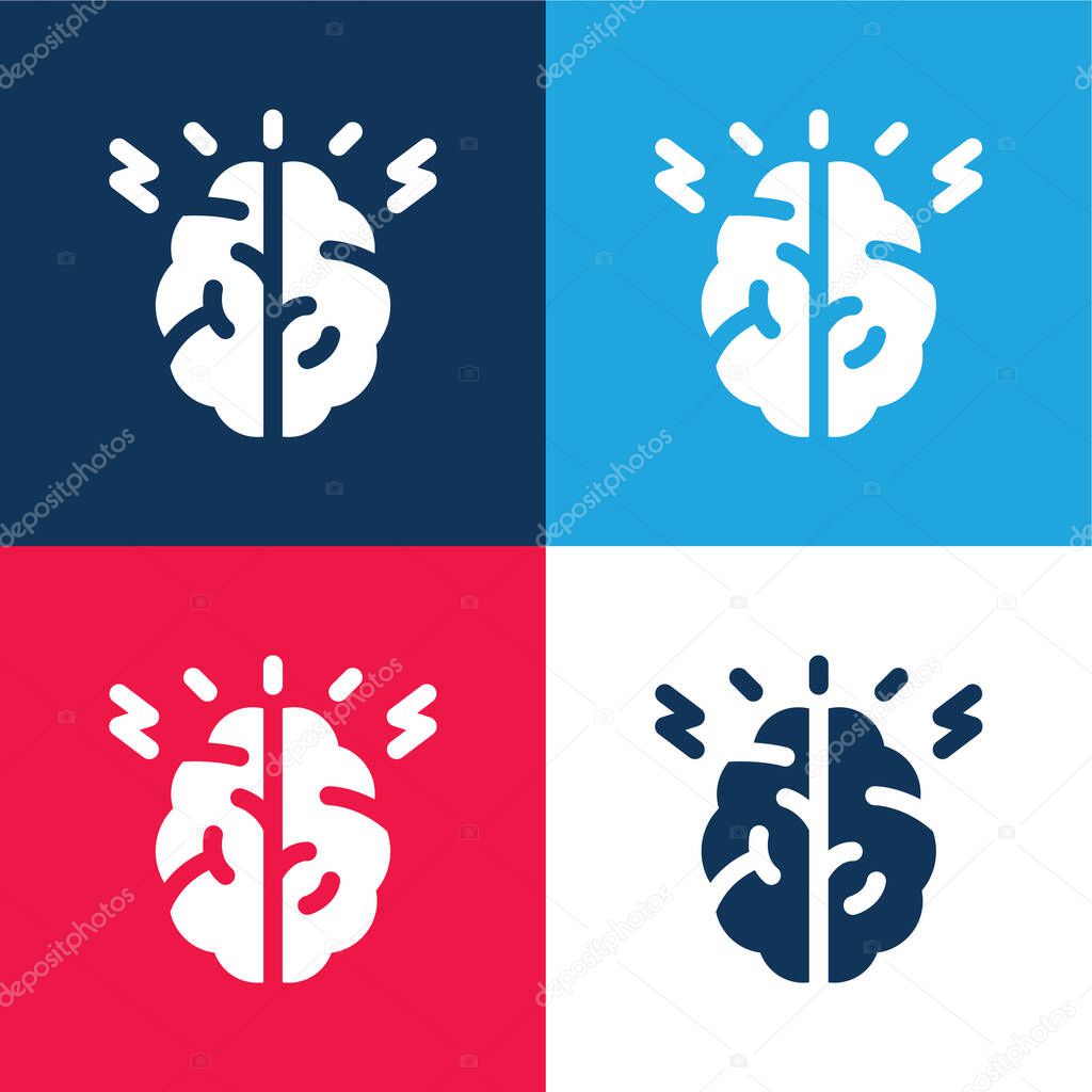 Brain blue and red four color minimal icon set