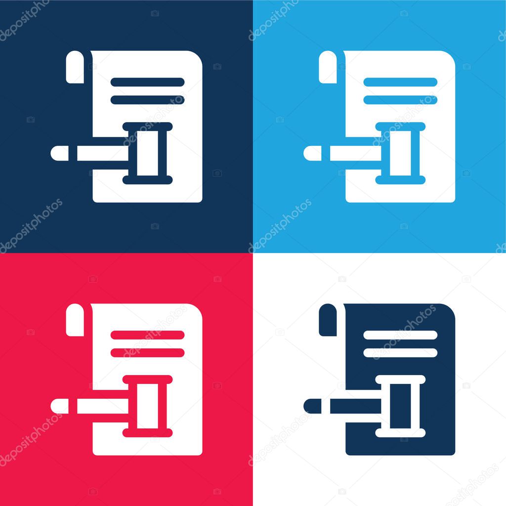 Auction blue and red four color minimal icon set