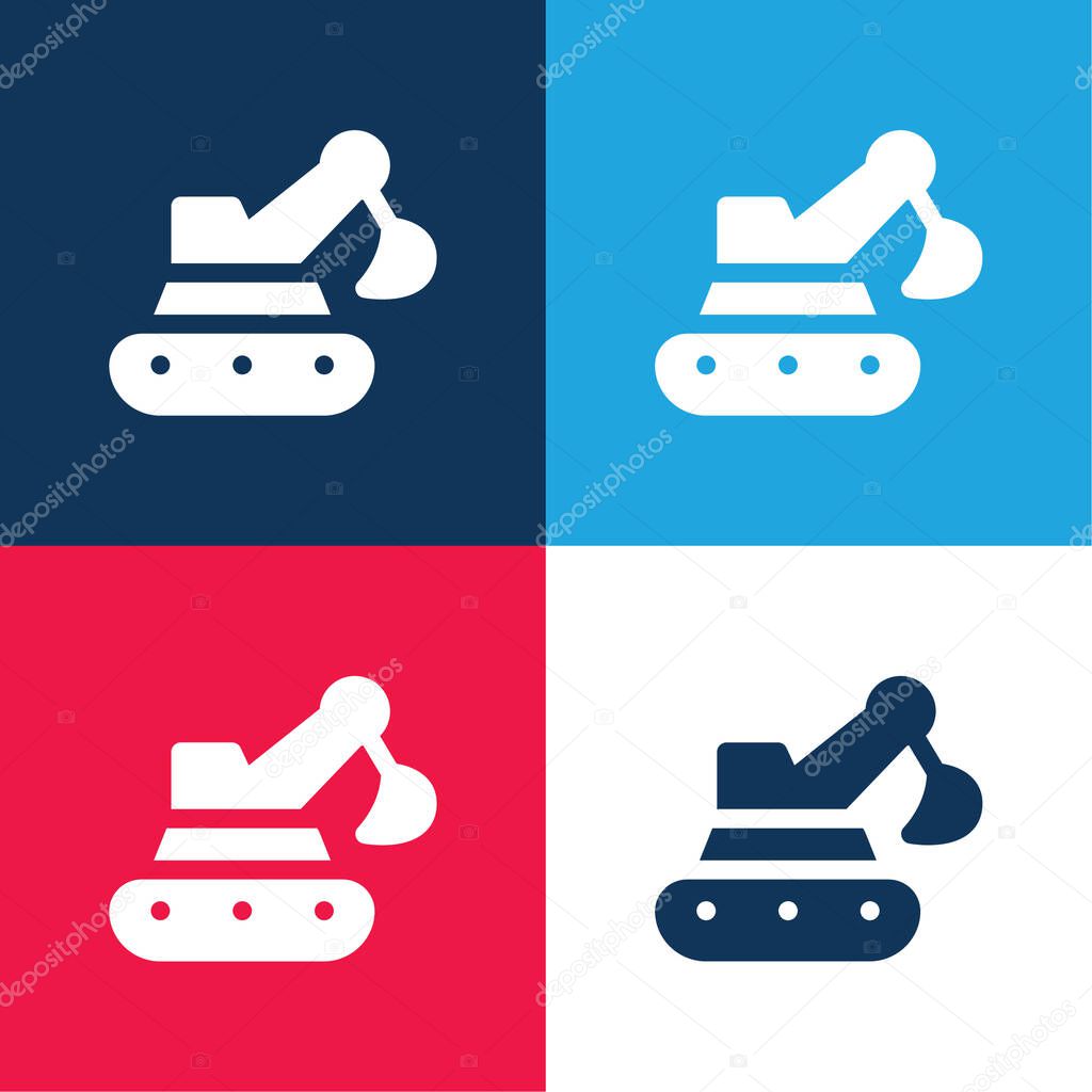 Backhoe blue and red four color minimal icon set