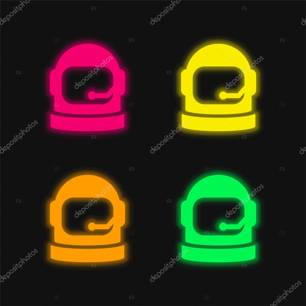 Astronaut Helmet four color glowing neon vector icon