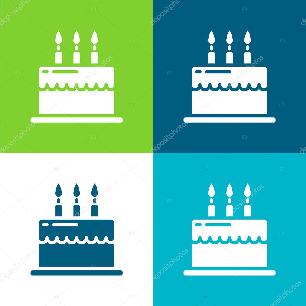 Birthday Cake Flat four color minimal icon set