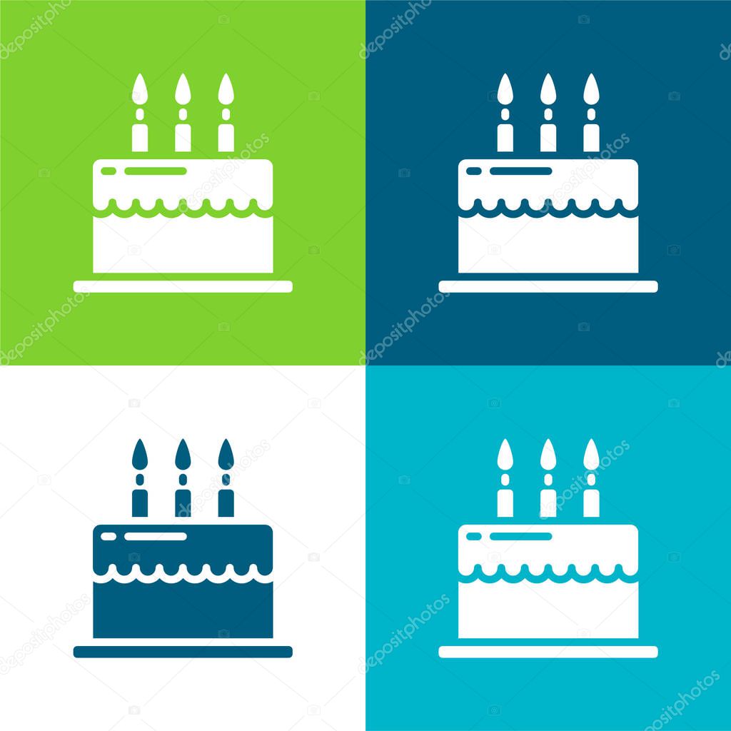 Birthday Cake Flat four color minimal icon set