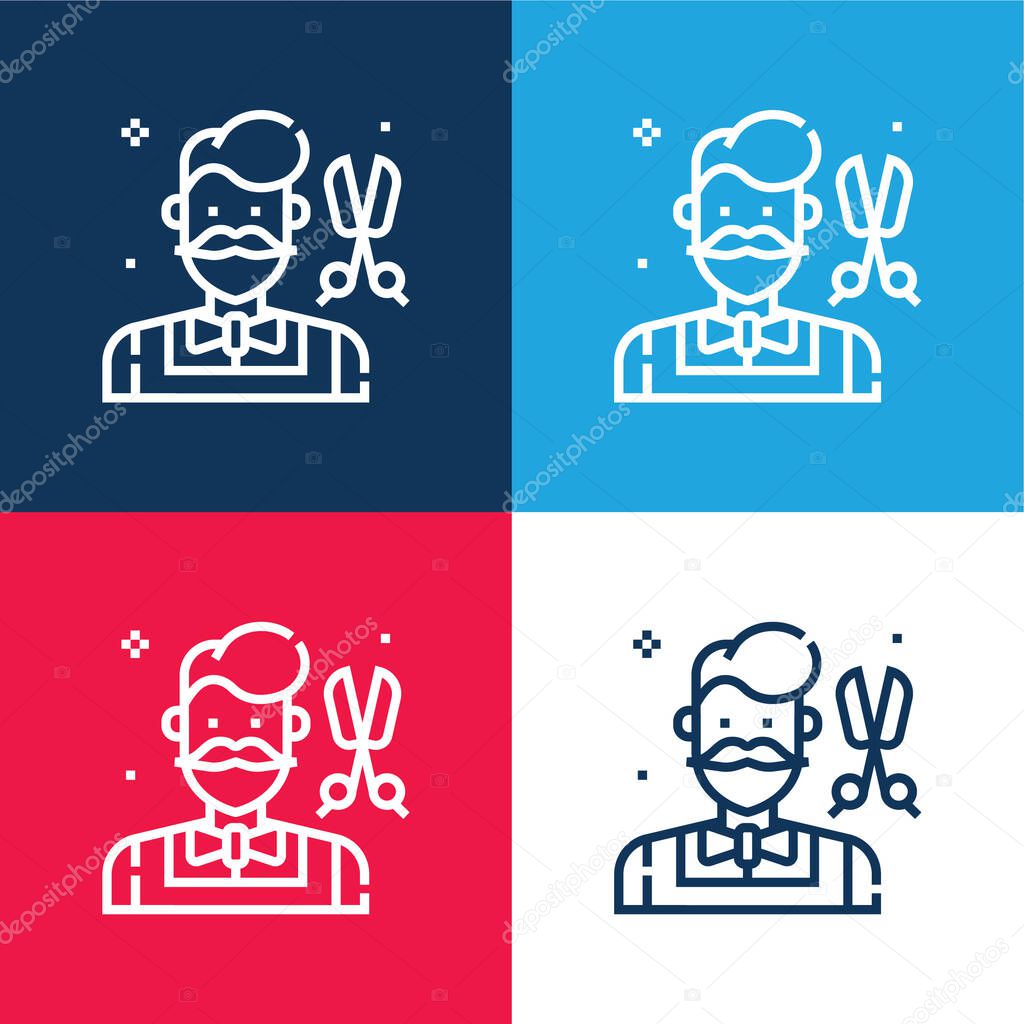 Barber blue and red four color minimal icon set