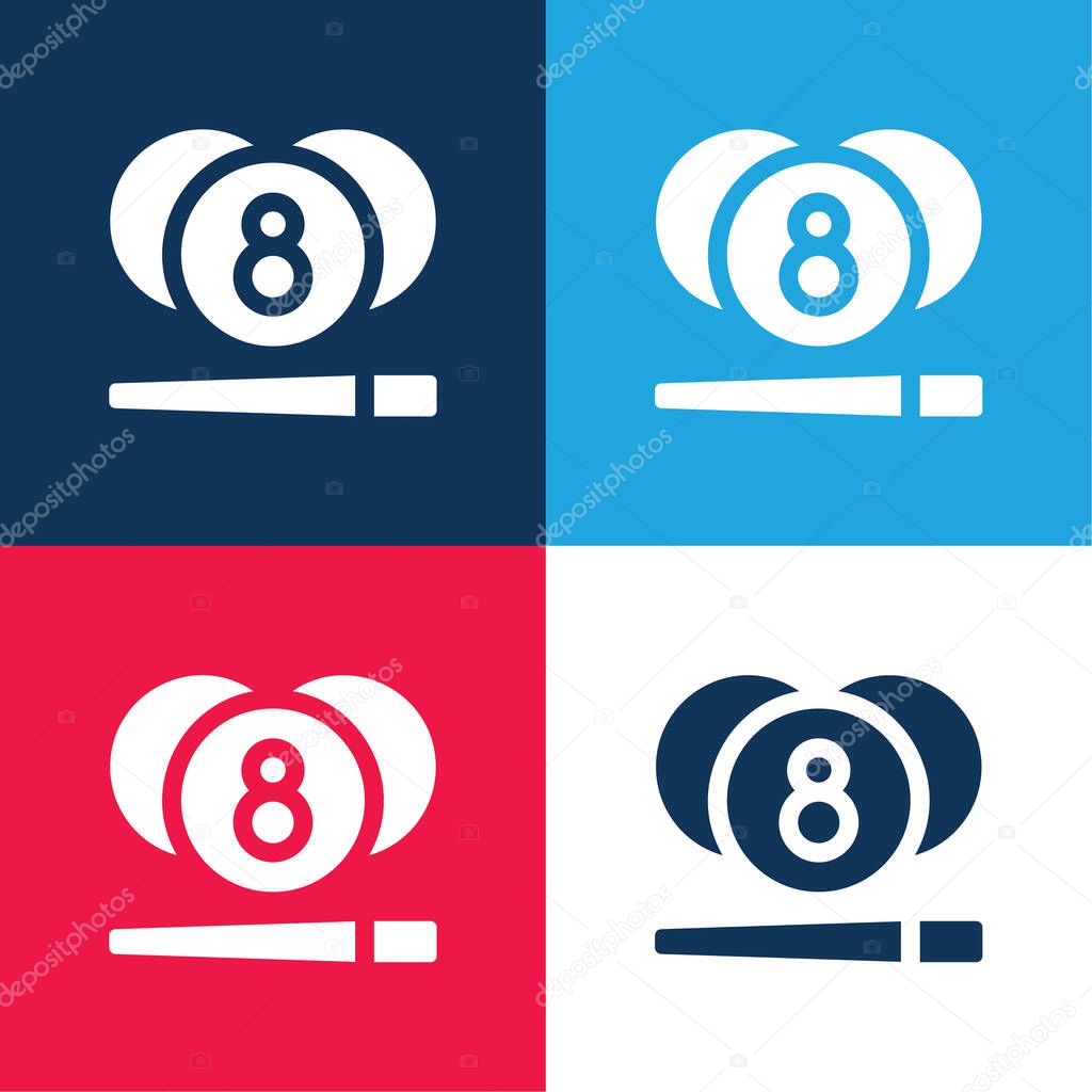 Billiard blue and red four color minimal icon set