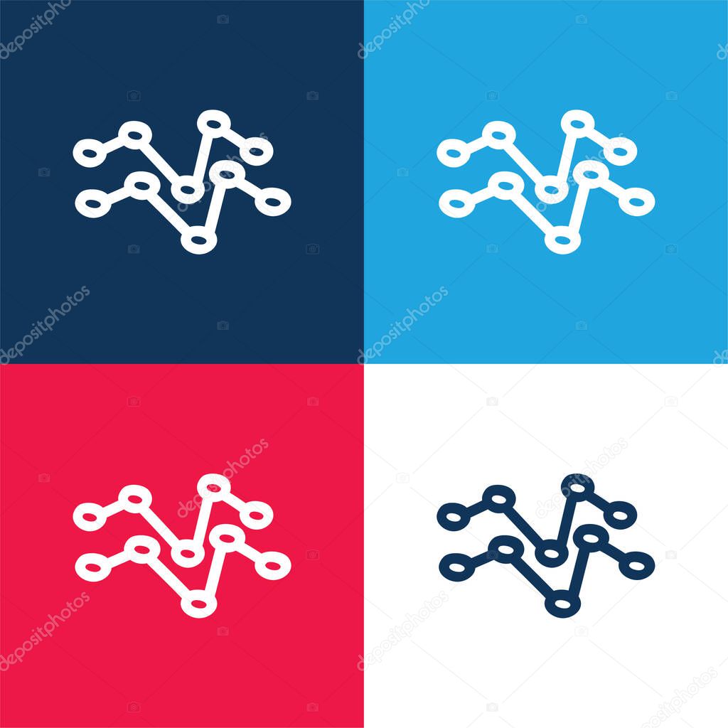 Analytics Hand Drawn Lines blue and red four color minimal icon set