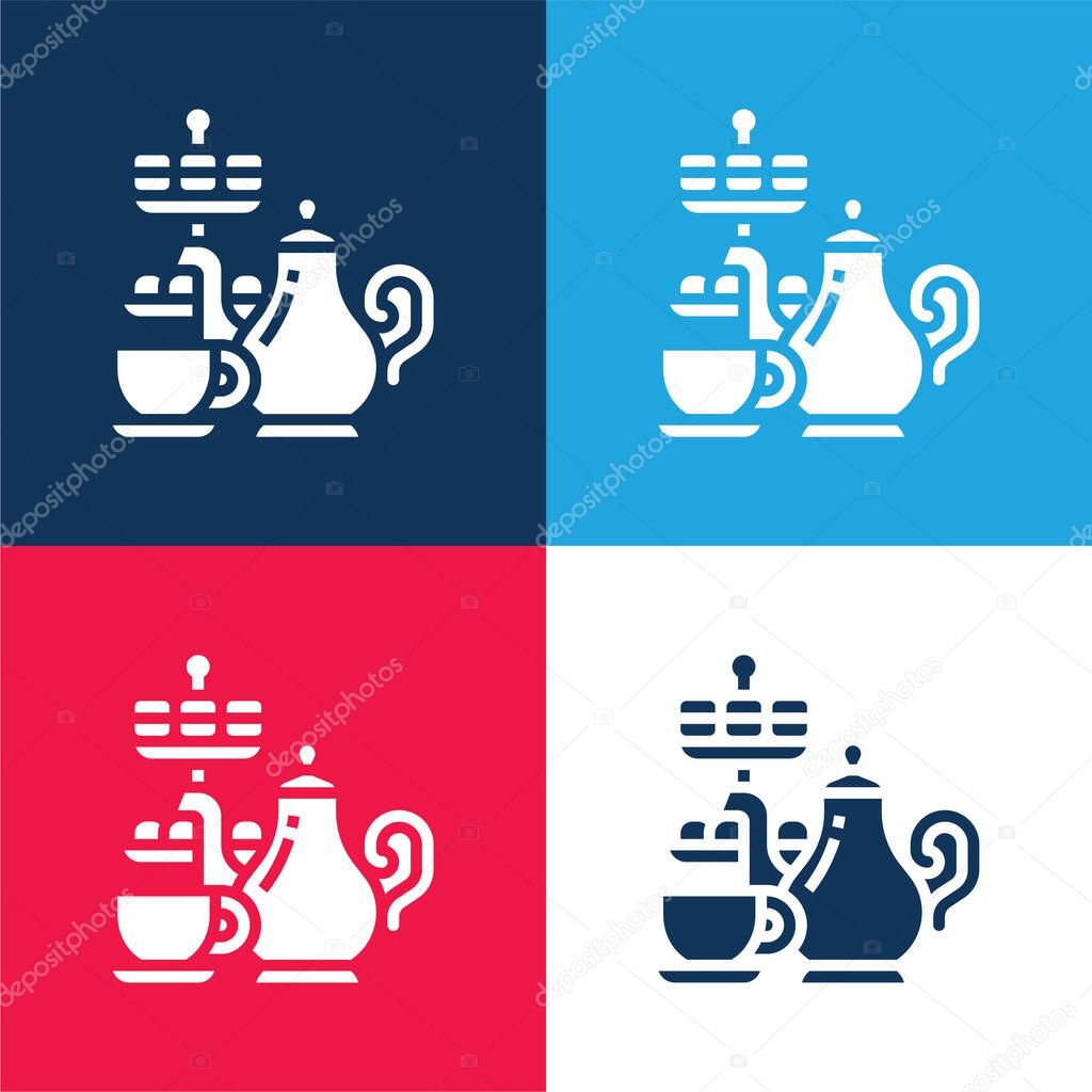 Afternoon Tea blue and red four color minimal icon set