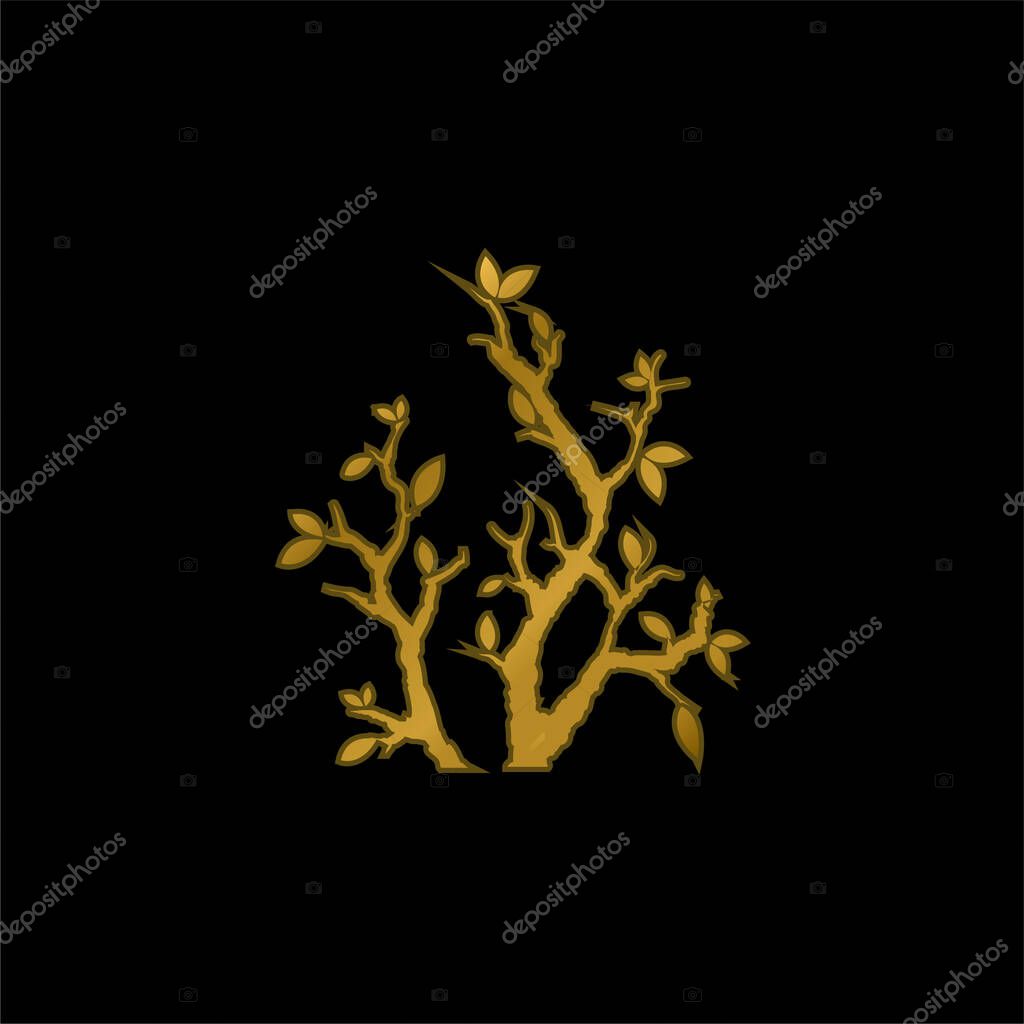 Branches With Leaves gold plated metalic icon or logo vector