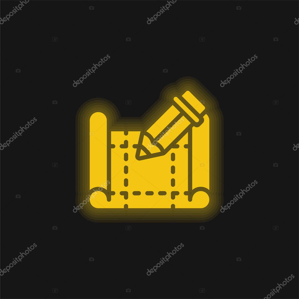 Blueprint yellow glowing neon icon