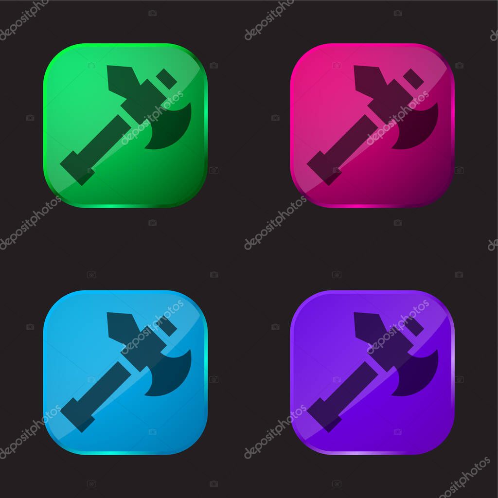 Axe four color glass button icon