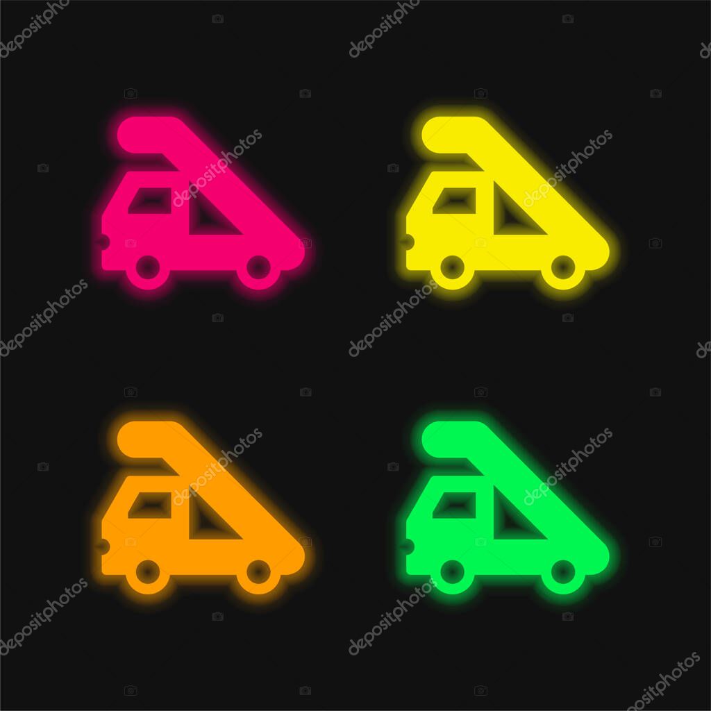 Airport Truck four color glowing neon vector icon