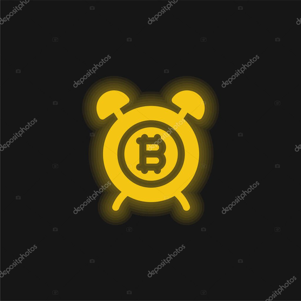 Alarm Clock yellow glowing neon icon
