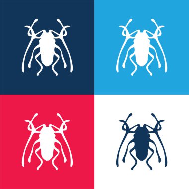 Beetle Insect Trictenotomidae blue and red four color minimal icon set clipart