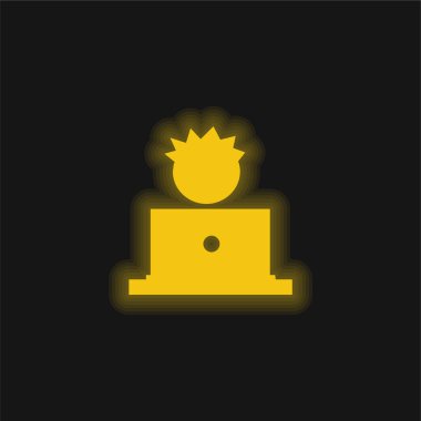 Çocuk ve Bilgisayar sarı parlak neon simgesi