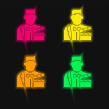 Aktör dört renk parlayan neon vektör simgesi