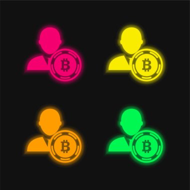 Bitcoin Kullanıcı Sembolü 4 renkli parlayan neon vektör simgesi